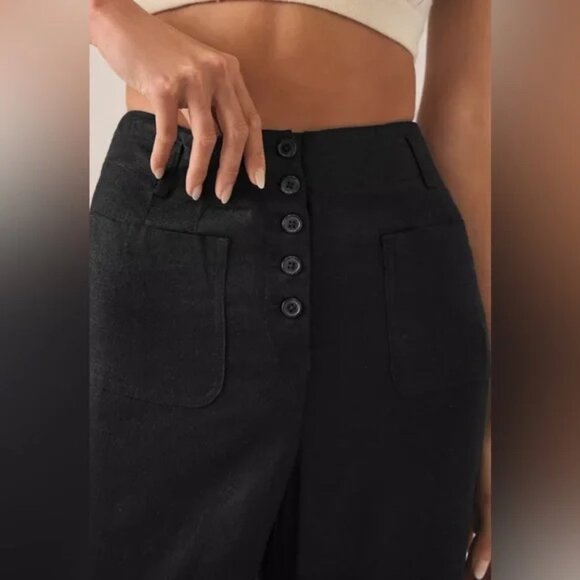 NEW | Anthropologie Twenty Six Hundred Black Linen Blend Straight Leg Pants 14 - Picture 3 of 11